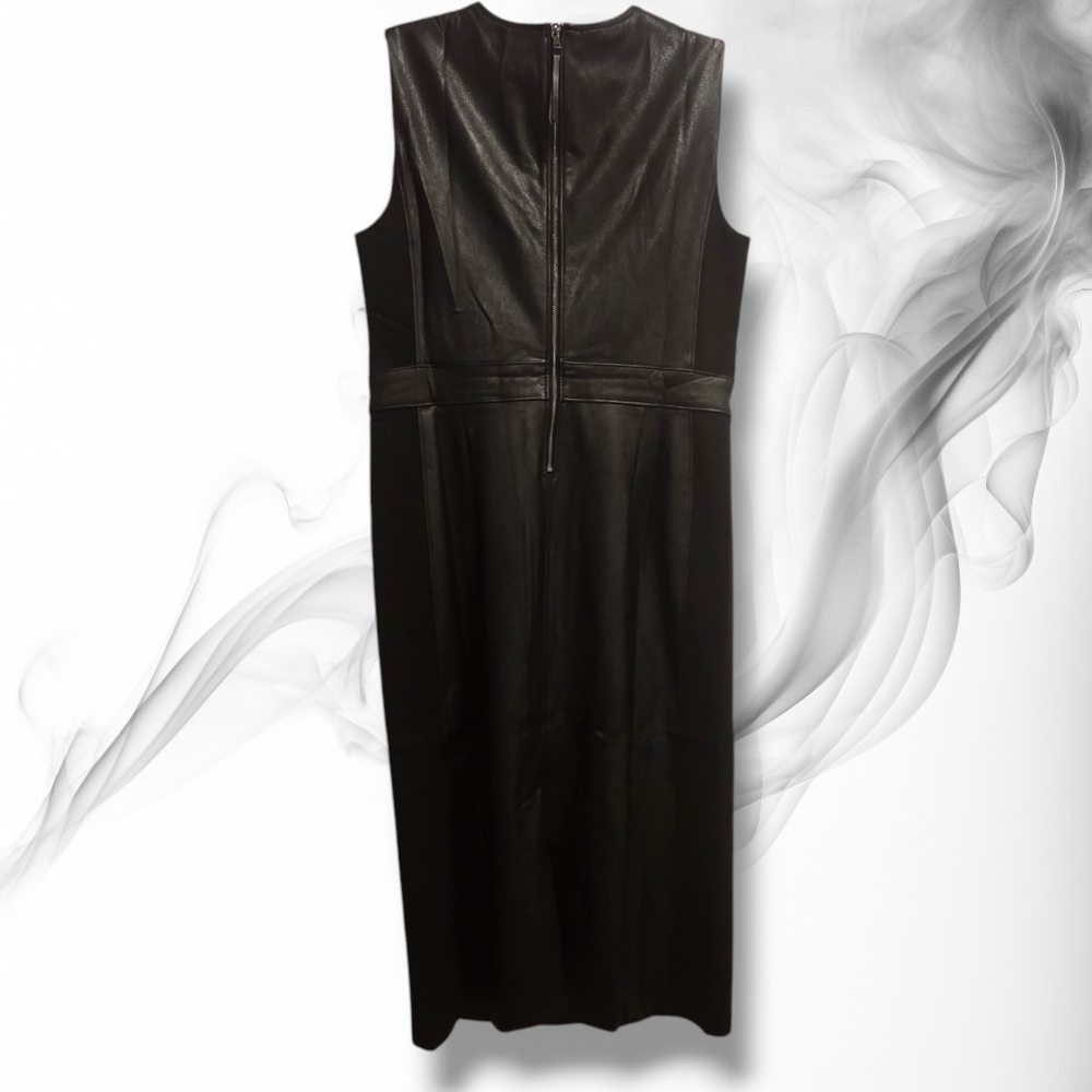 SPANX Women's Black Leather Like Sleeveless Mixed Media Sheath Dress Size XL - Picture 3 of 7